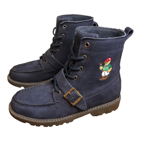 Ralph Lauren Polo Bear Boys Big Kid Ranger Hi Lace Up Leather Fashion Boot NWOT - Picture 6 of 13
